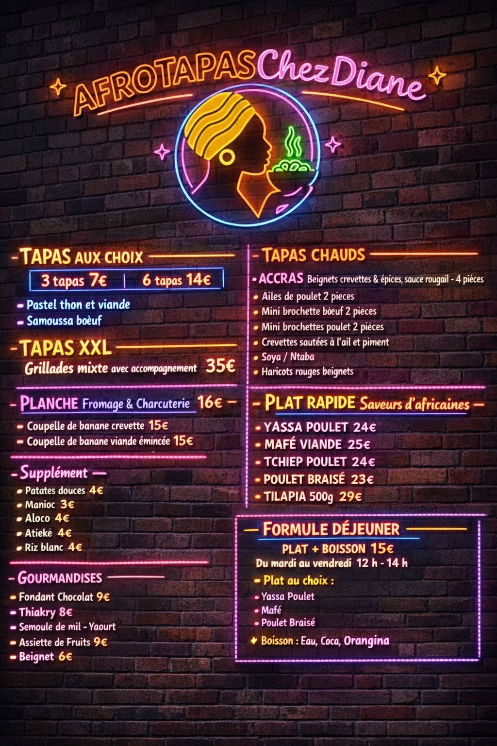 Menu complet AFRO TAPAS — CHEZ DIANE